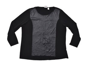 Chico's Women's Size 3 Black Long Sleeve Top Faux Leather Front Panel Stretch
